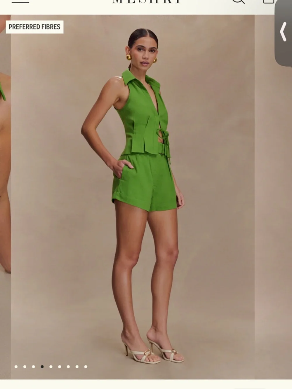 Meshki Green Collared Sleeveless Top and Shorts - Picture 5 of 8
